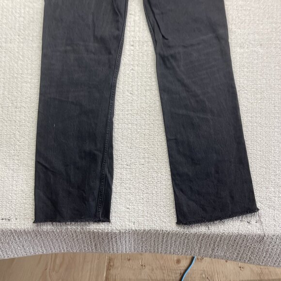Y2K Zara Wide Leg Baggy Jeans Wom Size 8 Dark Wash Off-black High Rise Cut-Off - Picture 11 of 11